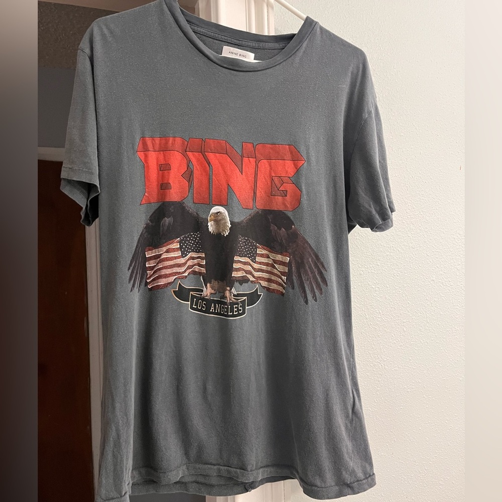 Anine Bing Eagle Tee in charcoal size Medium